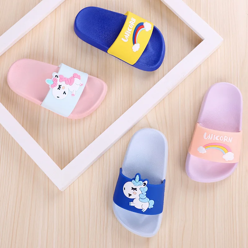 Zapatillas de unicornio para niño y niña, zapatos de arcoíris, Animal de verano, interior, bebé, PVC, dibujos animados, 2019