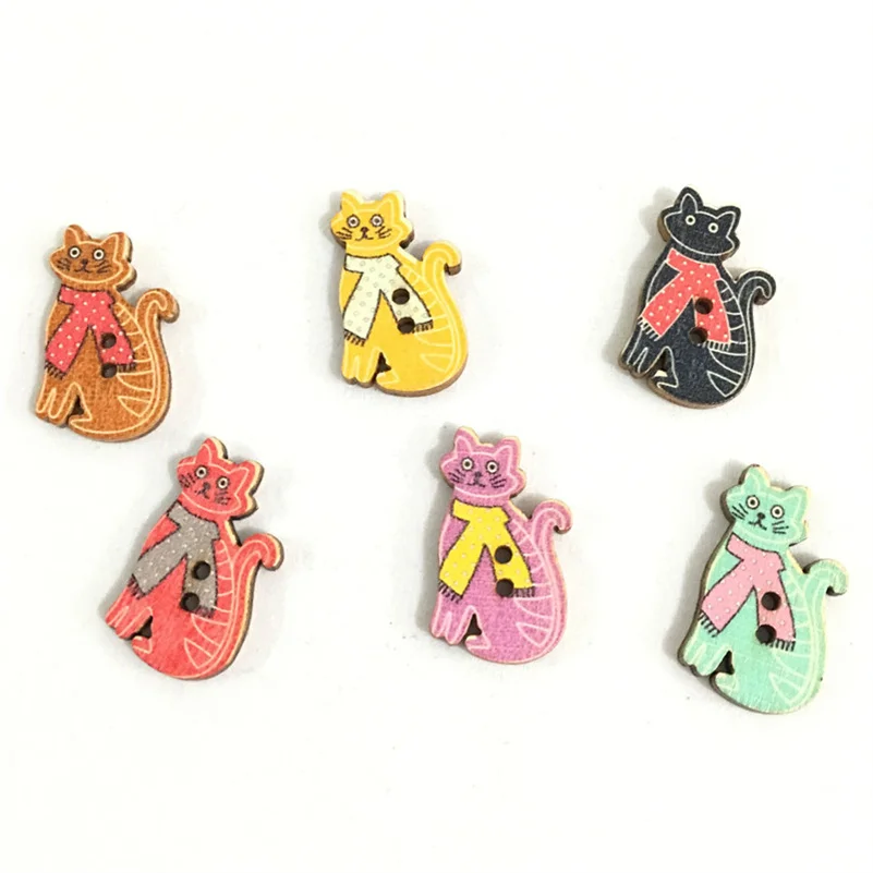 50pcs  2 Holes Cat Wooden buttons Mixed 18*30mm For handmake Scrapbooking Crafts    7NK201