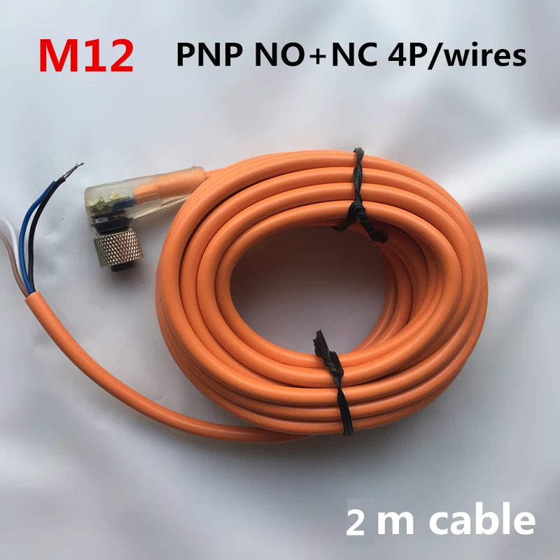 M12 sensor connectors 4 pins/ 4 wires PNP NO+NC 2m pvc cable angle type with LED indicator waterproof connector plug