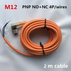 Conectores de sensor M12, 4 pines/4 cables, PNP NO + NC, tipo de ángulo de cable de pvc de 2m con indicador LED, enchufe de conector impermeable