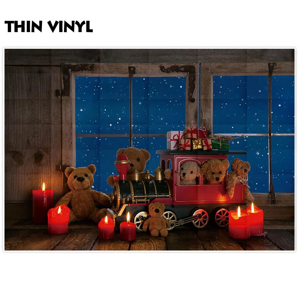 Allenjoy 写真の背景クリスマス歳窓クマギフトの装飾列車背景フォトポートレート撮影の小道具 photocall