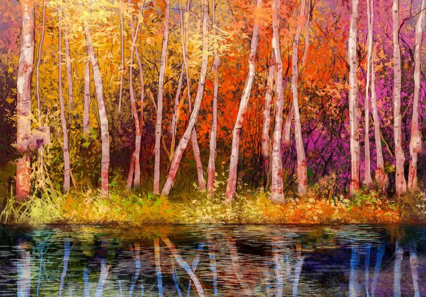 aspen oil painting landscape river backgrounds  High quality Computer print scenic backdrops