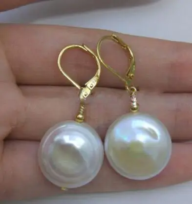 

free shipiing Huge 12-13mm White Baroque South Sea Pearl Earrings 14K/20 hook