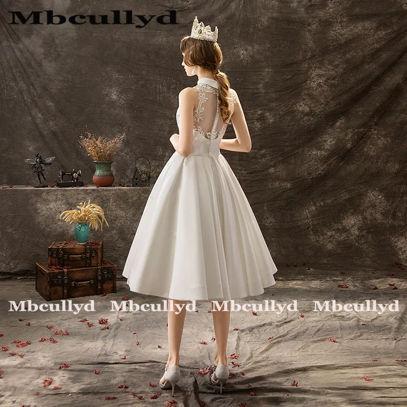 Mbcullyd Sheer Backless Beach Trouwjurken Vintage Hoge Hals Land 1950 s Bruidsjurken Sexy Knielengte Vestidos de novia