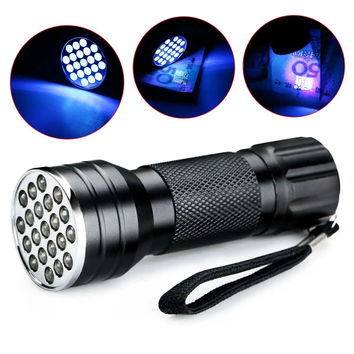 ไฟฉาย UV Led ไฟฉาย Ultra Violet 21 LED 395nm Mini Blacklight อลูมิเนียมไฟฉายสำหรับ Marker งบ Checker Detection