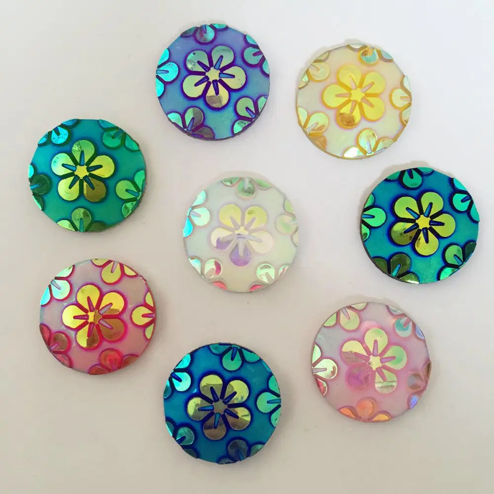 DIY 10pcs 20mm AB Round Resin flower Flatback Wedding Buttons diy craft K05