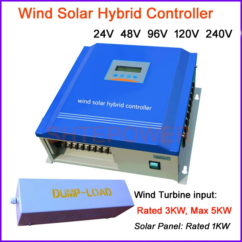 Wind Solar Hybrid Controller PWM system 3000w 24v/48v/96v/120v/240v Solar Power 1kW, Wind Generator 3kW LCD show parameters