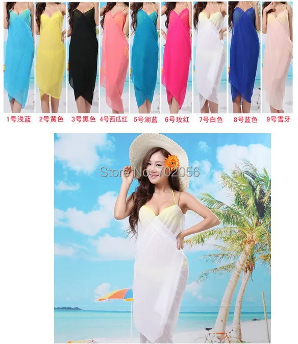 Trendy summer solid color beach dress  Swimwear clothes Bikini Veil shawl Wrap Sarong Sexy 20pcs/lot #3828