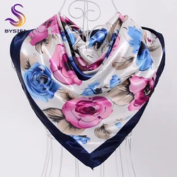 [BYSIFA] Ladies Sweet Pink Purple Square Scarves Autumn Winter Satin Scarves Muslim Headscarves 90*90cm Crepe Satin Silk Scarf