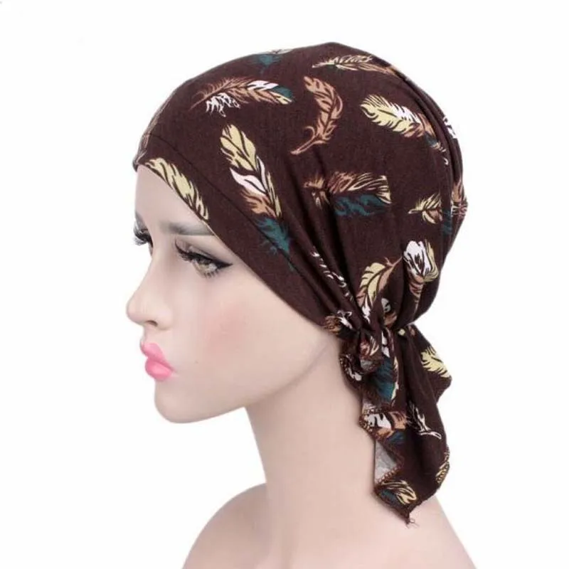 

New Stretch Cotton Printing CHEMO CAP Pre-tie style Spring Summer Brand Skullies Beanies Women Turban Chemotherapy Cap