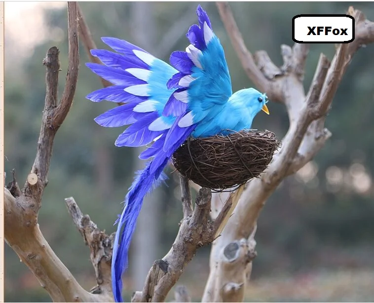 new simulation light blue wings bird model foam& furs long tail bird  gift about 20x28cm xf0338