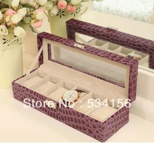 Sales promotion Purple Glass  surface Professional  luxury leather watch boxes, can fit into a 6 watches watch box gift box ,