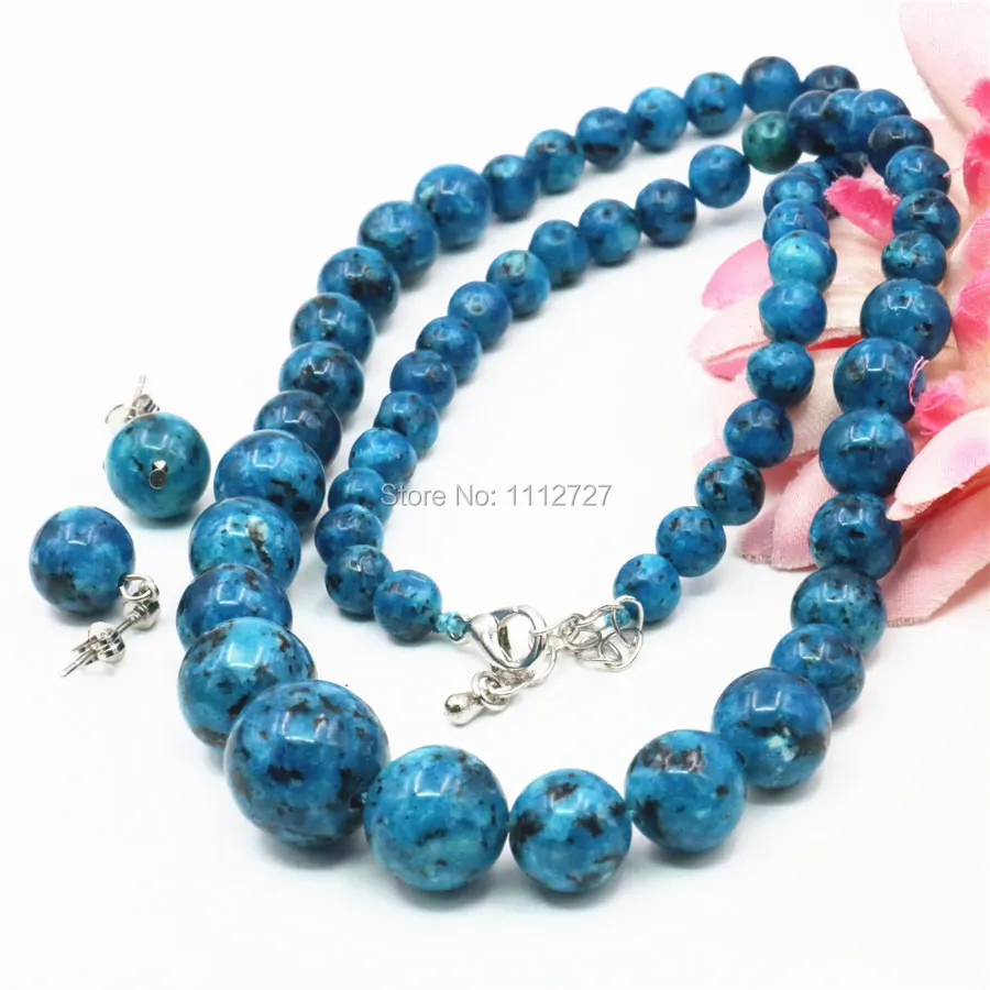 6-14mm Natural Ornaments Blue Epidote Beads Lucky Stones Necklace Chain Earrings Earbob Sets Women Gifts DIY Jewelry Accessories