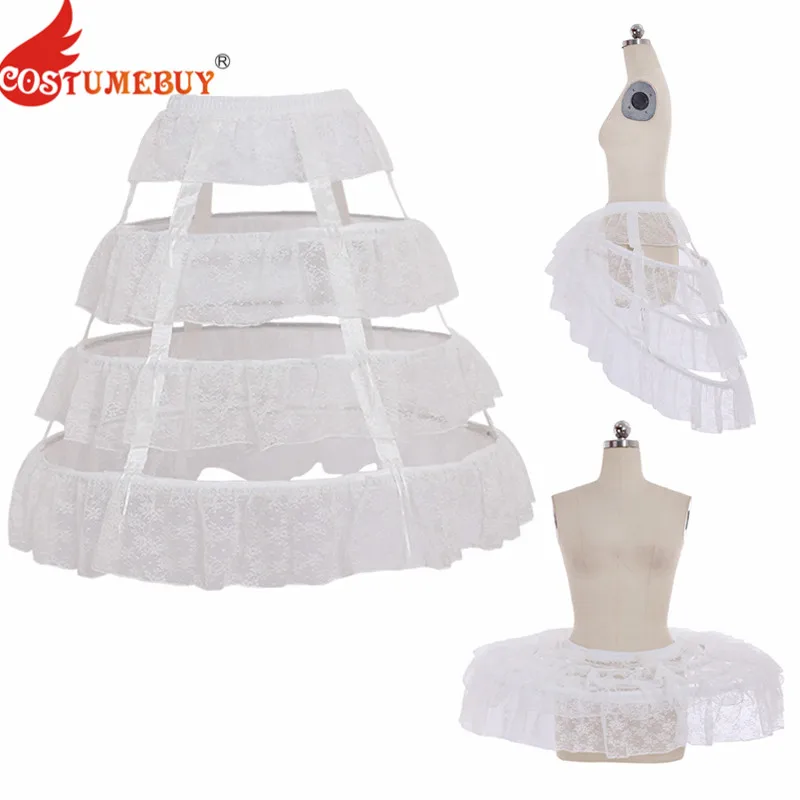 Costumebuy Lolita Gothic Underskirt 68CM Length Underdress 3 Hoop Lace Birdcage Woman Wedding Ballet Pannier Casual Petticoat