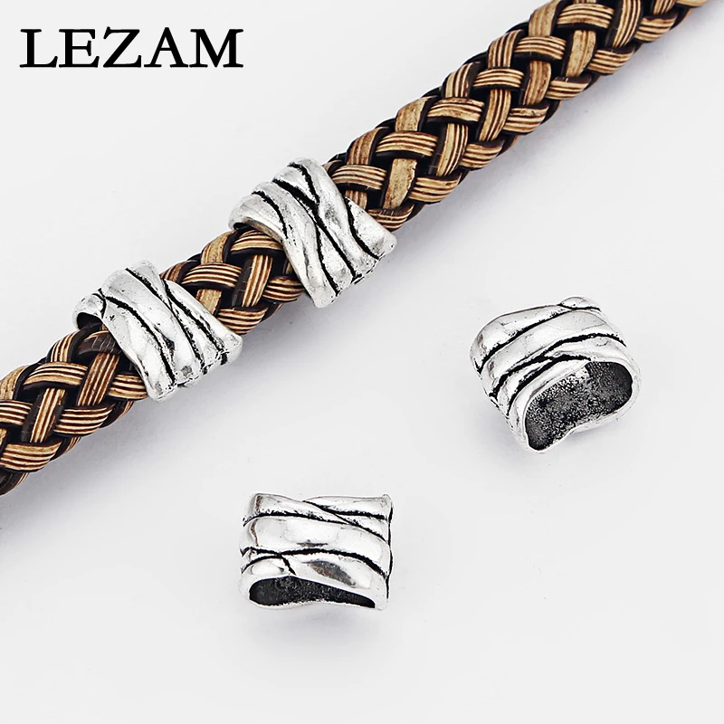 10Pcs Antique Grain Pattern Slider Spacer For 10*6mm Licorice Leather Cord Bracelet Necklace Jewelry Components