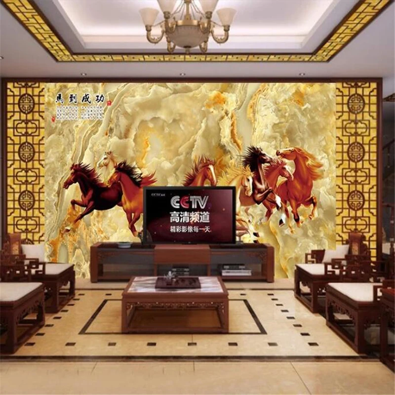 Custom wallpaper 3d murals horse to success HD Dali jade TV background wall decoration painting wall papers home decor wallpaper