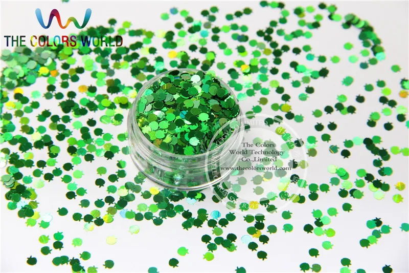 LAP-6 Apple Shape Glitter Size 3 mm laser holographic Green color paillette  for Nail Art  and DIY supplies1pack=50g