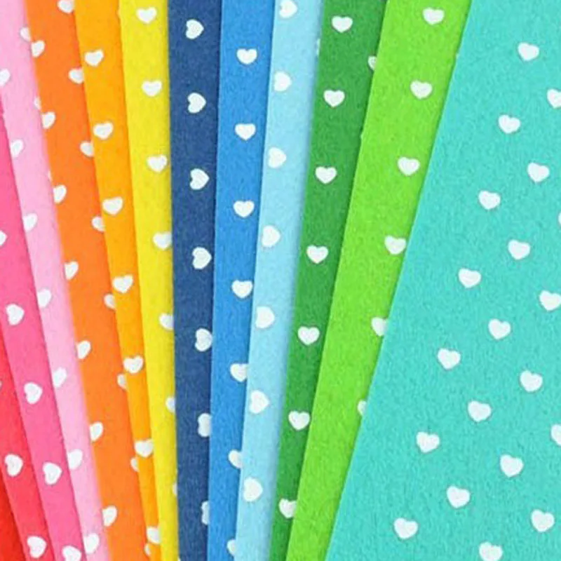 Selection Pretty 20 Candy Colors Polka Dot Heart & Stripe Printed Nonwoven Felt Fabric For DIY Sewing Decoration Gift 14x14cm