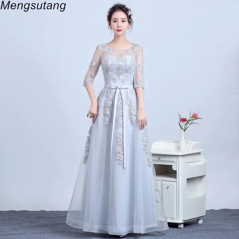 

Robe de soiree New Arrival A Line Long Grey Slim Summer vestido de festa evening dress with Appliques Party Dresses prom dresses