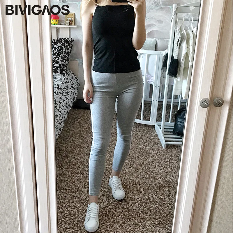 BIVIGAOS Womens New Casual Leggings Side White Stripe Elastic Cotton Leggings Pants Women Clothing Fashion Legging for Women