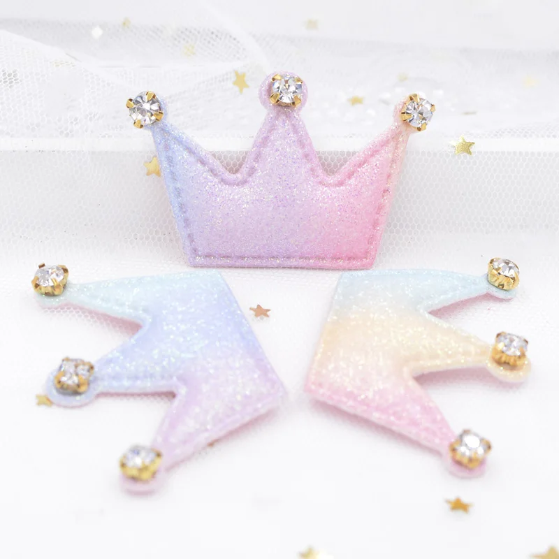 10Pcs GlitterIridescence Padded Appliques Bling Rhinestone Stick-on Crown Patches for Clothing Crafts Sticker DIY Hair Ornament