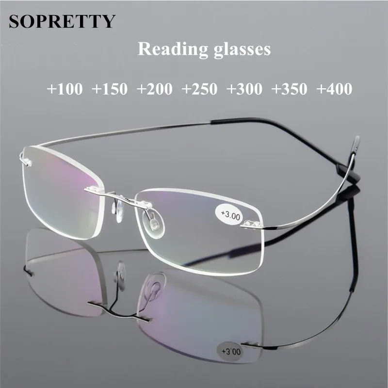 Unisex Titanium Alloy Screwless Rimless Reading glasses , Women High Definition Anti Fatigue Ultralight Presbyopia Eyewear A862