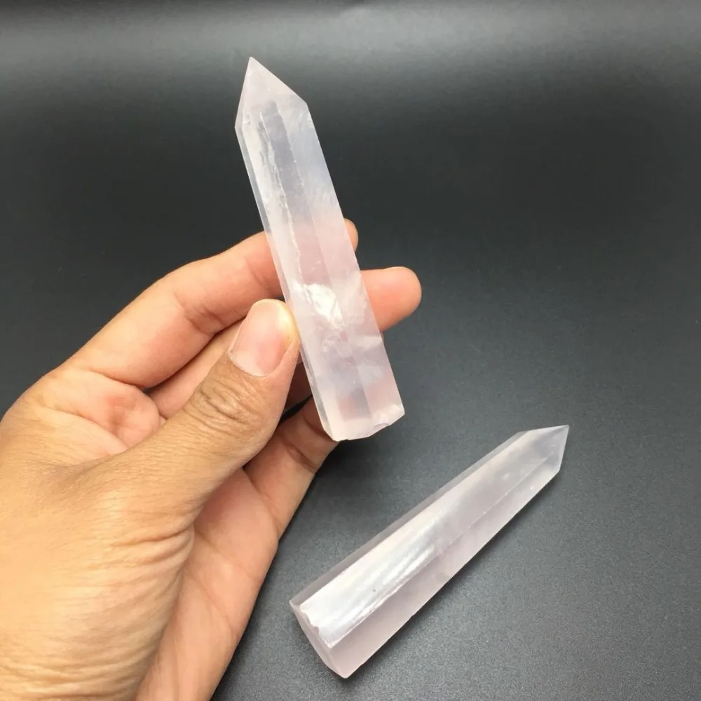 1pcs natural light pink rose quartz Crystal gemstone point meditation healing chakra crystal point wand as wedding return gift