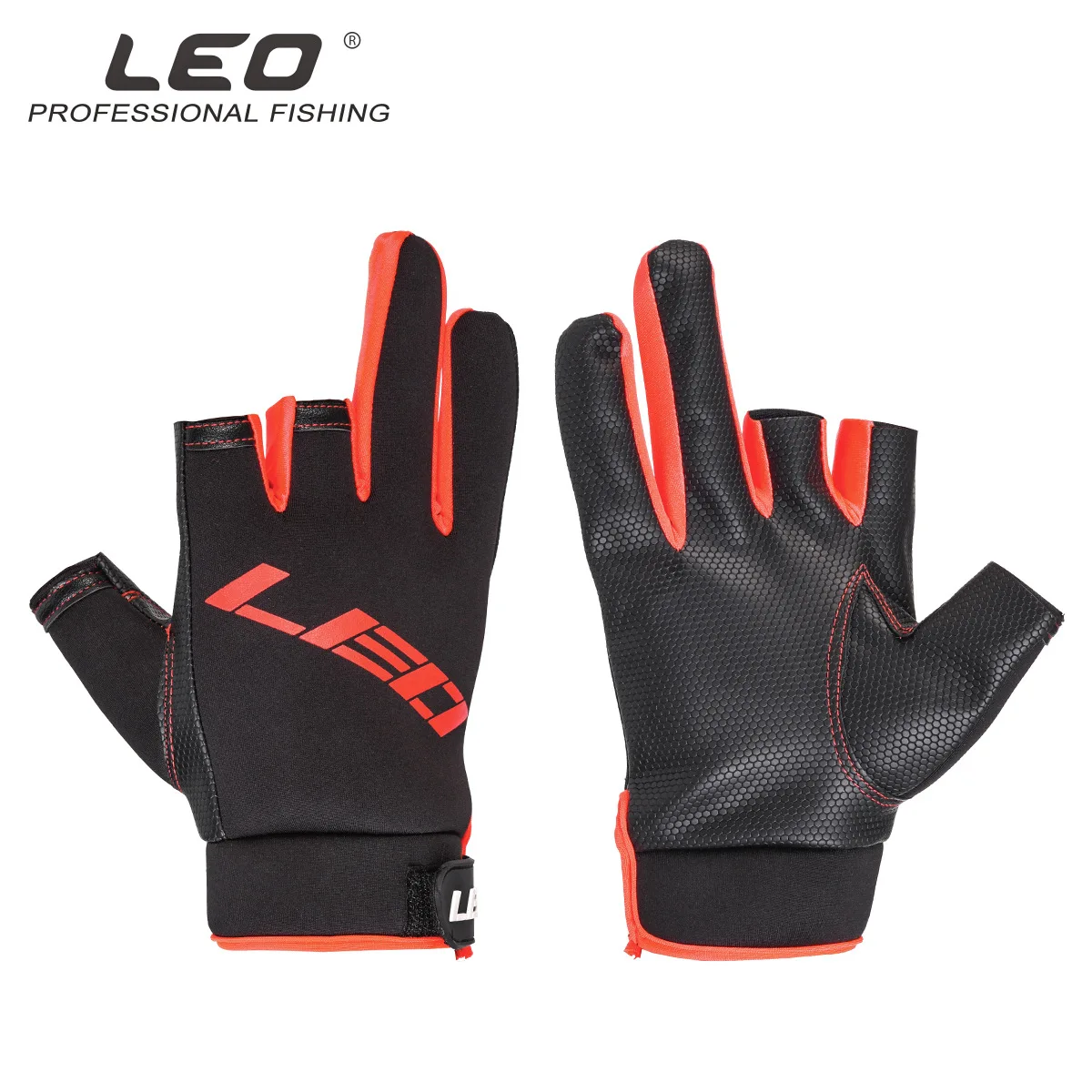 

LEO 27954 Fishing Gloves Three Fingers Cut SBR Composite Black Red Four Seasons Soft Anti-slip Elastic Fishing Tackle Pesca