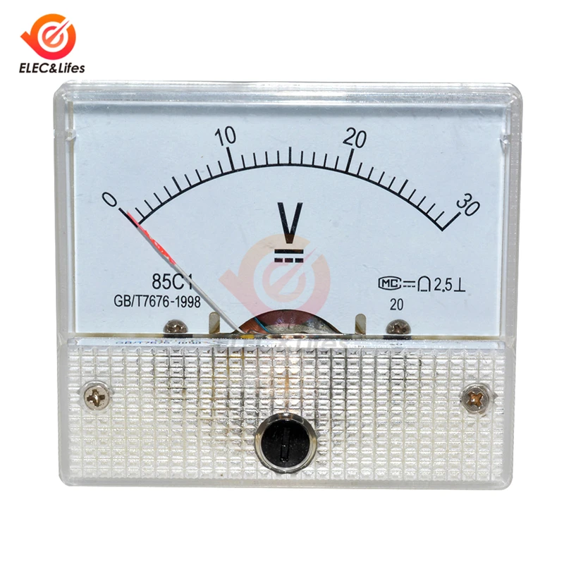 DC 12V 24V Analog Voltmeter 85C1 Analog Panel Volt Monitor Voltage Meter Gauge White 0~30V 0~50V Mechanical Voltmeters Pointer