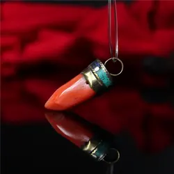 TBP635 Nepal Brass Capped Dyed Bamboo Coral Nuggets Chili Hot Pepper Pendants