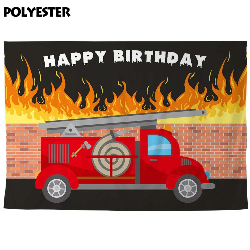 Funnytree-telón de fondo para estudio fotográfico, tema de bombero, fiesta de cumpleaños, camión de bomberos de dibujos animados, fotomatón para niños