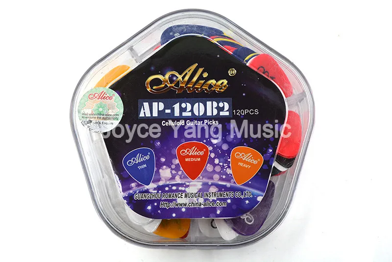 Alice AP-120B2 Celluloid Guitar Picks Plectrums Pure Color Celluloid Thin/Medium/Heavy With Pentagon Plastic Box Case