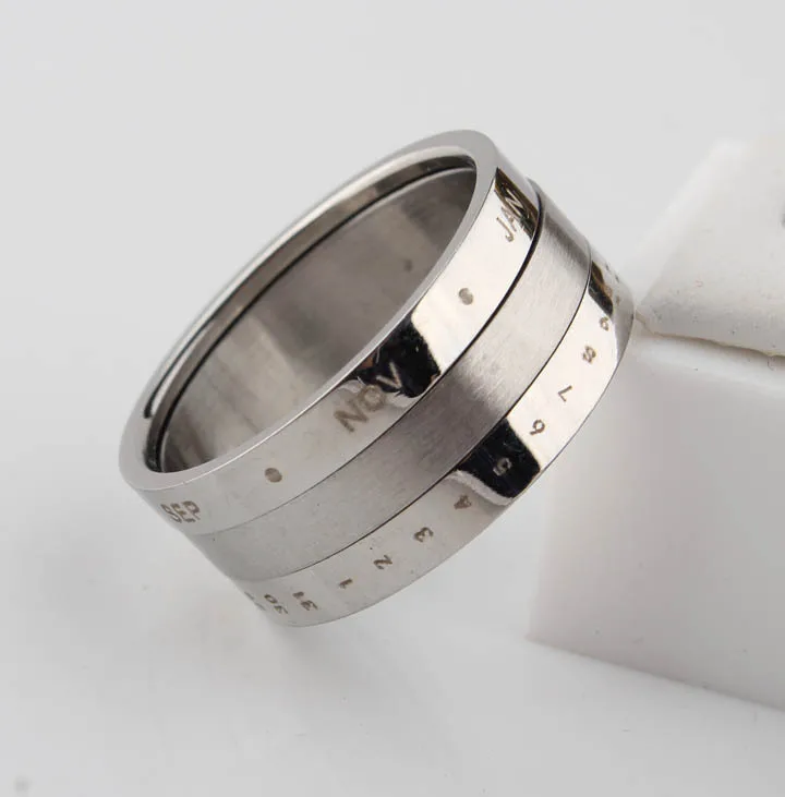 Double Layers Month Rotatable Stainless Steel Wedding Rings for Women Fashion Jewelry