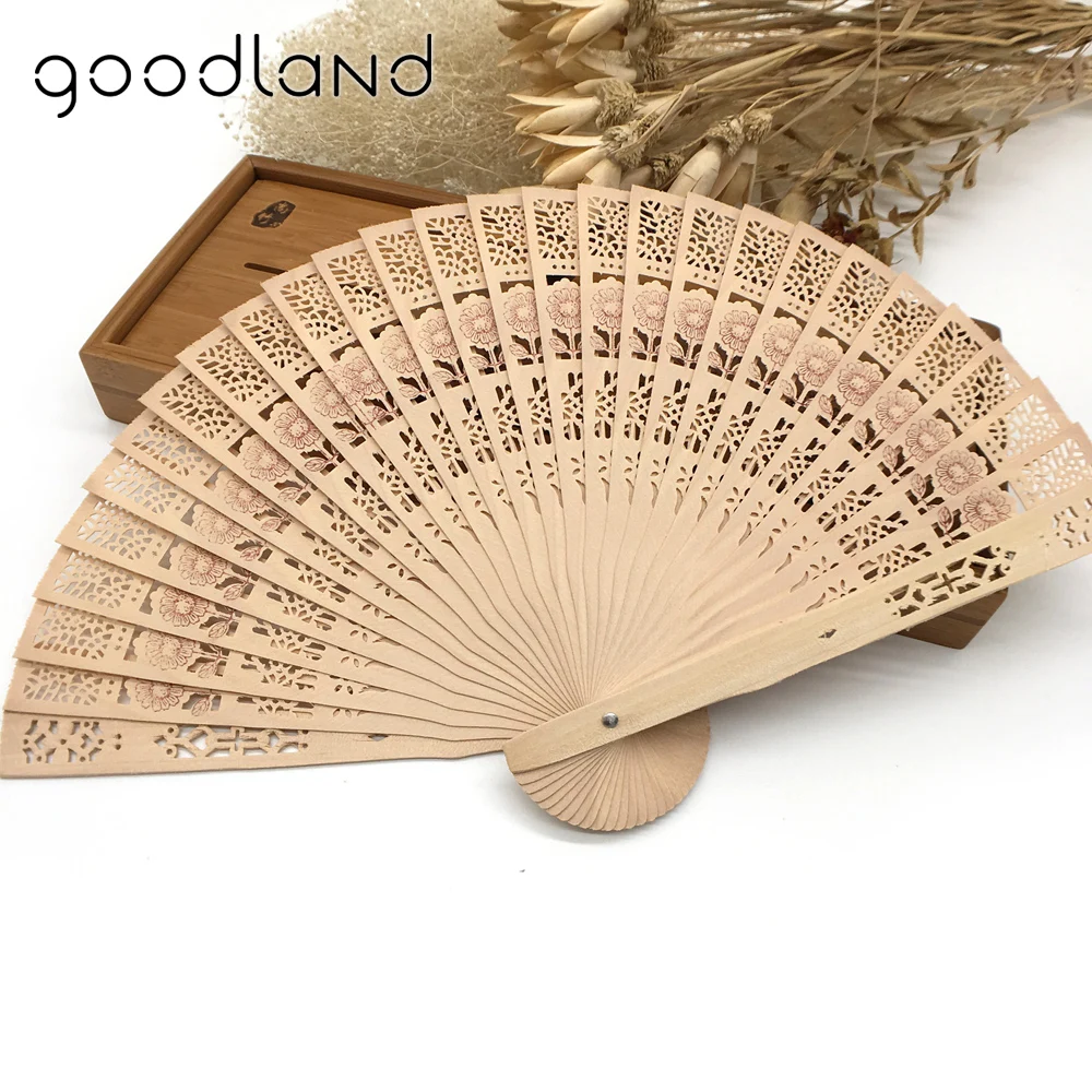 Wholesale Free shipping,Hot selling 100 pcs/lot Bamboo Original Wooden Carved Folding Hand Dancing Wedding Party Decor Fan