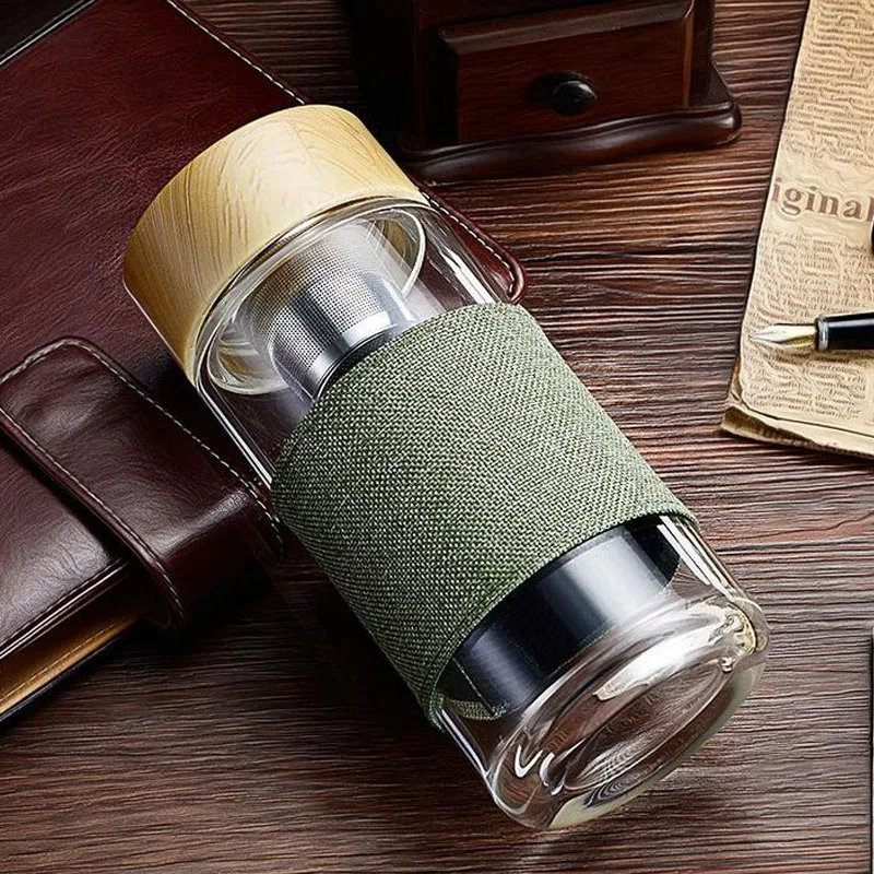 

400ML Glass Water Bottle With Tea Infuser Strainer Heat Resistant Travel Car Office Drinking Bottles Teacups ZA1653