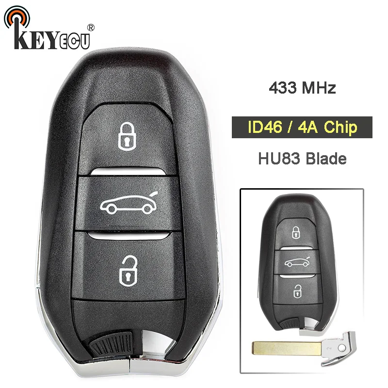 KEYECU dla citroena 434MHz PCF7945 ID46 / 4A inteligentny pilot z kluczykiem samochodowym 3 przycisk dla citroena c-quatre C4L C4 Picasso DS5 HU83