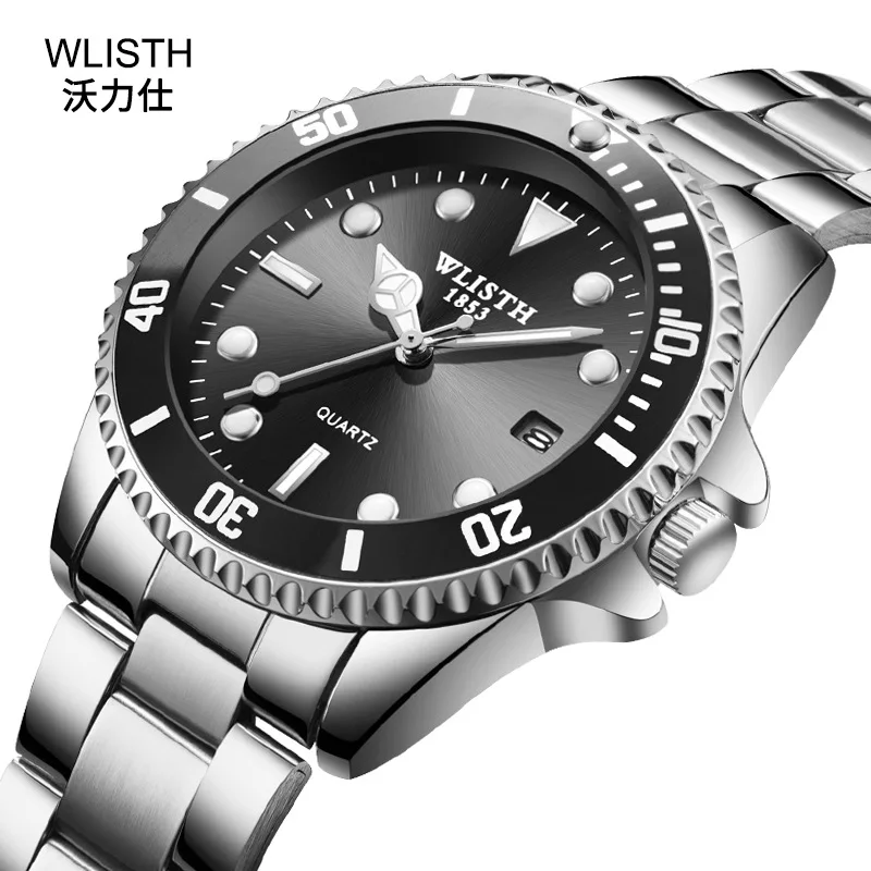 2019 WLISTH Brand Authentic Men Watch Fashion Sport Quartz Clock Watchband Stainless Steel Male Wrist Watch Business Waterproof