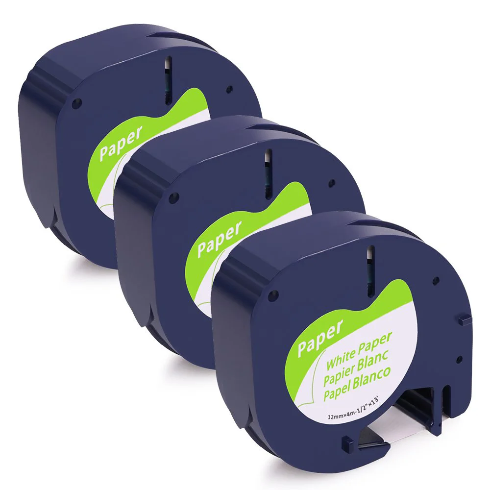 

3 шт./лот для DYMO LetraTag ленты 91200/91330/91220/59421 черный на белом (бумаге) 4 м * 12 мм работают для DYMO этикеток