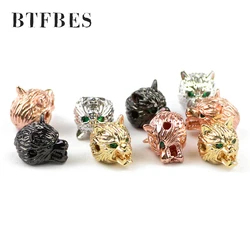 BTFBES Free shipment 4pcs Green eyed Wolf head charm Men's bracelet making DIY Jewelry Copper beads Metal discovery create Beads