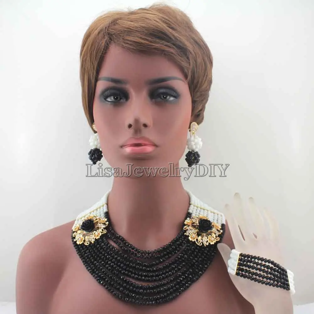 

10 layer Fashion Mix Crystal Beads Jewelry Set African Beads Jewelry Set Nigerian Wedding Beads Wholesale Free Shipping HD7849