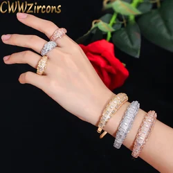 CWWZircons Luxury Cubic Zirconia Rose Gold Color Women Wedding Party Bangle Bracelet and Rings Sets Bridal Costume Jewelry T324