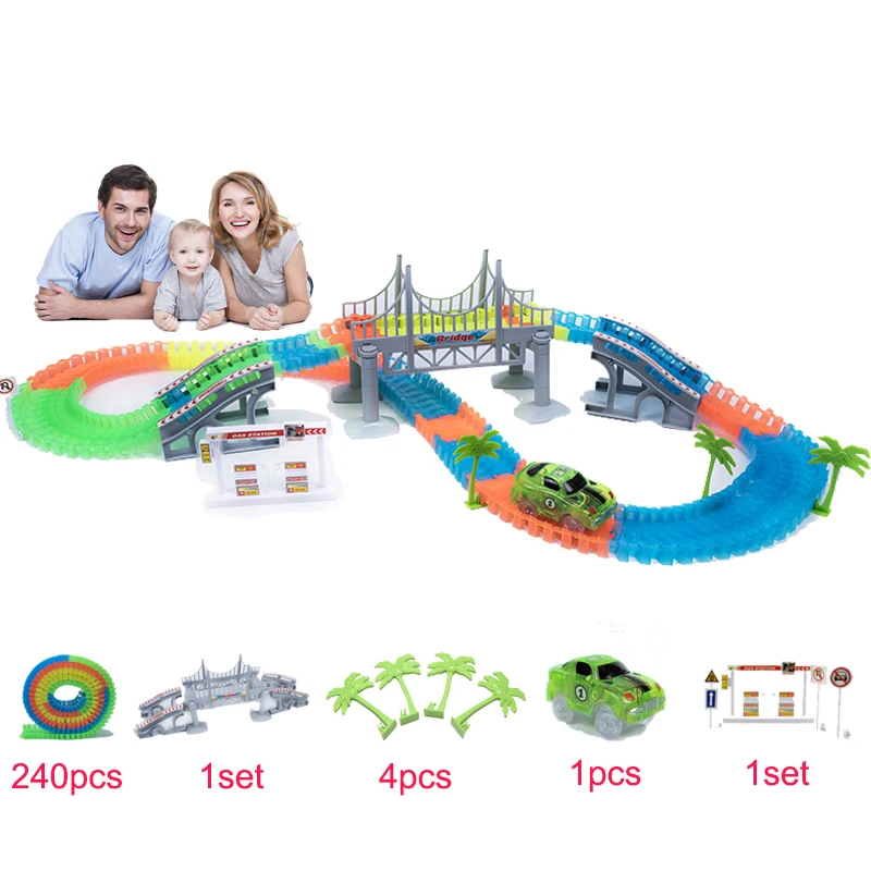 

Magical Track 240PCS/Set Glowing Race Tracks Set Flexible Racing track Bridge Car Toy Creative Toys Gifts For Children