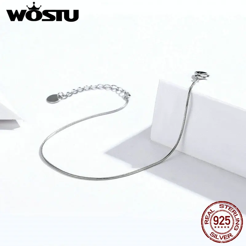 WOSTU 100% Real 925 Sterling Silver Simple Bracelet Delicate Snake Bone Bracelet For Women Wedding Fashion Fine Jewelry CQB153