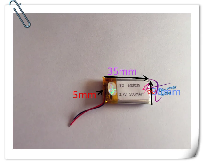 Wholesale 100 pcs 3.7V 500mAh 503035 Lithium Polymer LiPo Rechargeable Battery For Mp3 Mp4 PAD DVD DIY E-book bluetooth