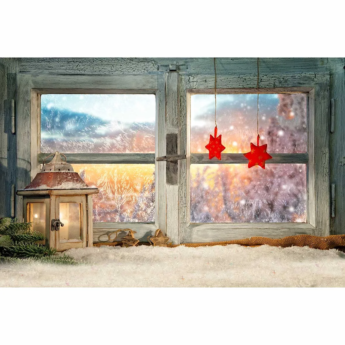 Allenjoy photography background winter Christmas window star snow decoration backdrop Photo studio photophone photocall props