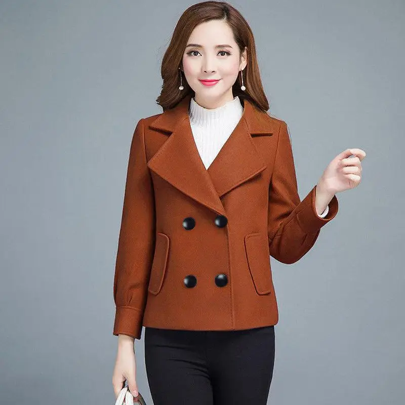 

Woolen coat women's autumn and winter short solid color slim slimming lapel fashion double-breasted woolen coat women coats