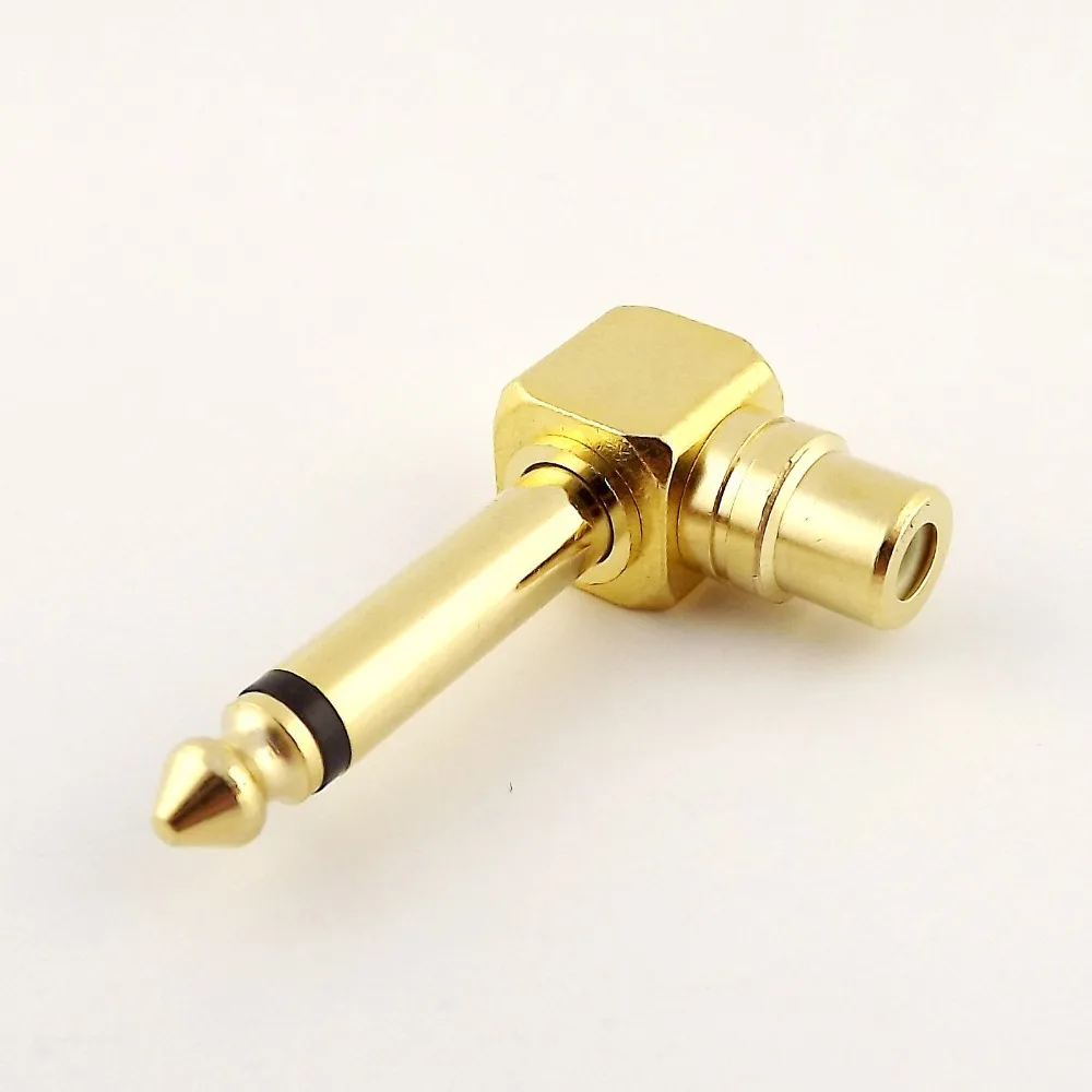 

10pcs Gold Copper Right Angle Female RCA Phono to 6.35mm 1/4" Mono Male Audio Adapter