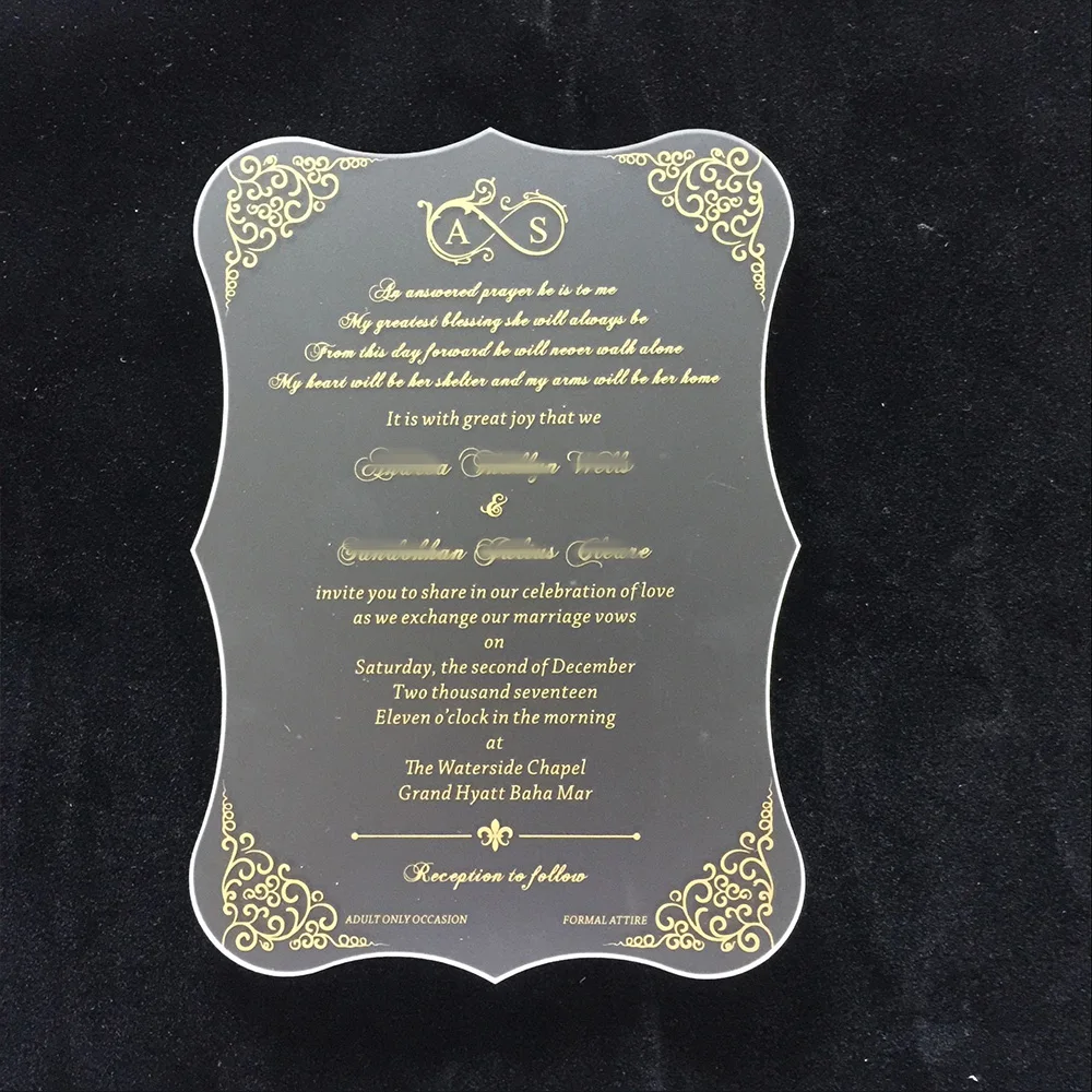 

Personalised 50pcs per Lot 5x7inch Frosted Acrylic Wedding Invitation Cards SHIP TO AUSTRALIA ONLY