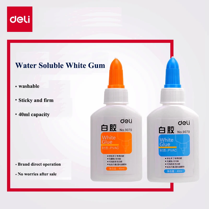 1PCS Deli 9070 40ml Student white glue PVAC fast dry water Washable white latex Formaldehyde free children safe handcraft glue