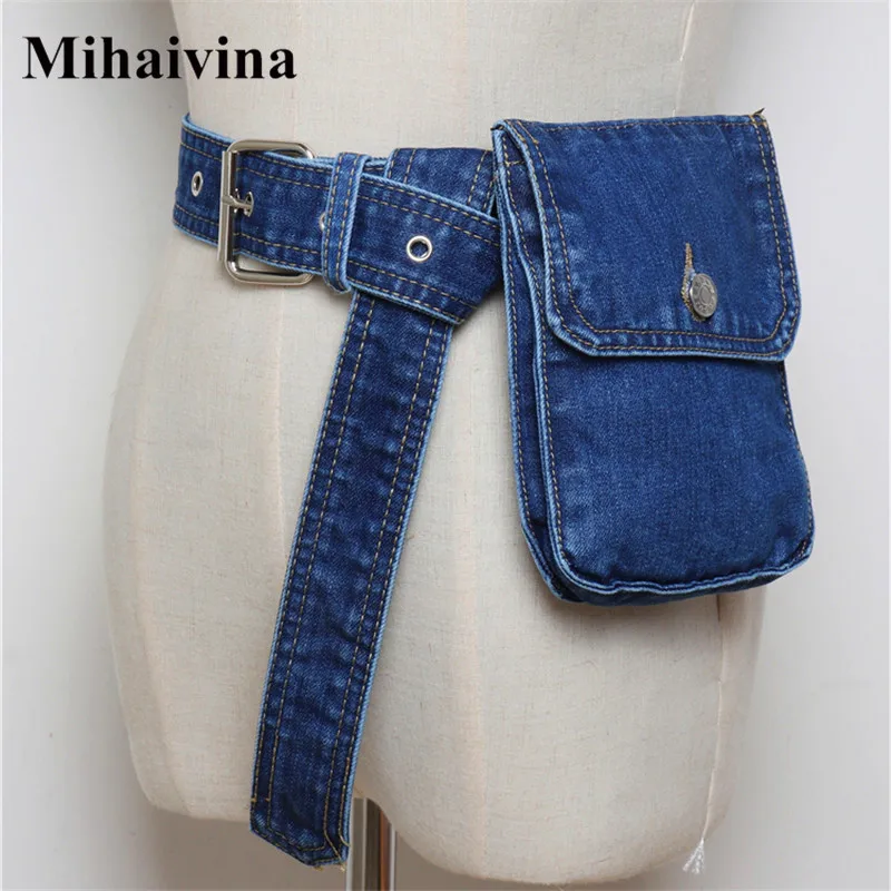 Mihaivina Waist Bag Women Denim Fanny Pack Lady Handbag On the Belt Money Bags Canvas Waist Packs Pocket Travel Pouch Bag Bolsa